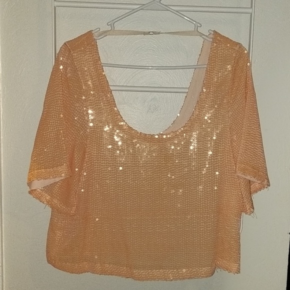 Free people coral-sequins crop top - Picture 2 of 8